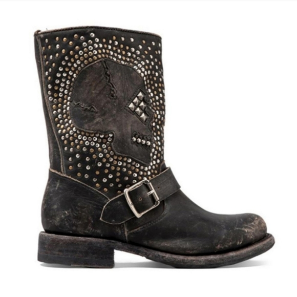Frye Shoes - Frye Jenna Skull Distressed Combat Boots